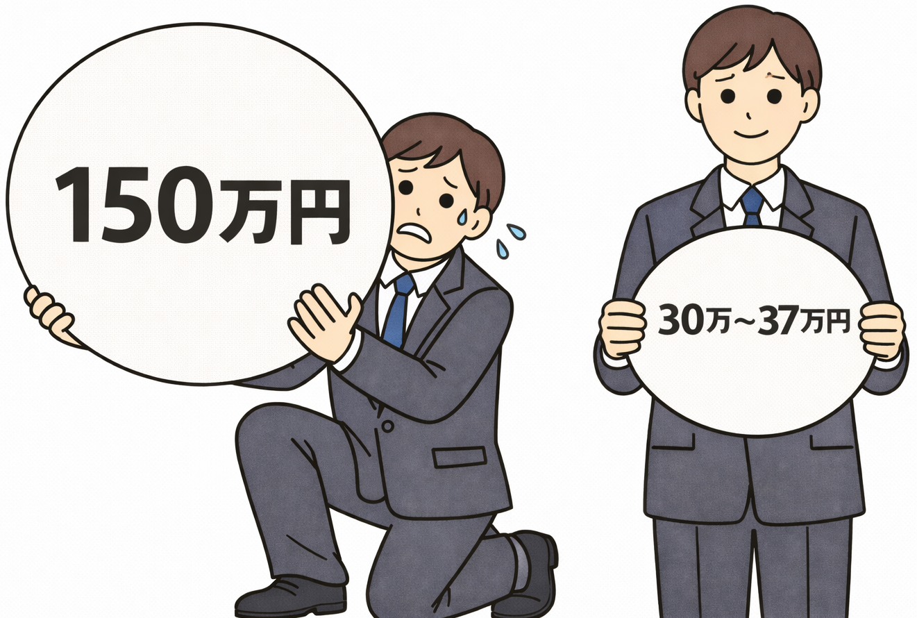 150万円vs30〜37万円の比較イラスト